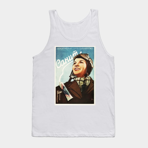 CAHUM Russian Toothpaste Vintage Advertising Woman Pilot White Teeth Tank Top by vintageposters